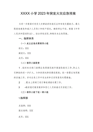 小学2023年突发火灾应急预案.docx