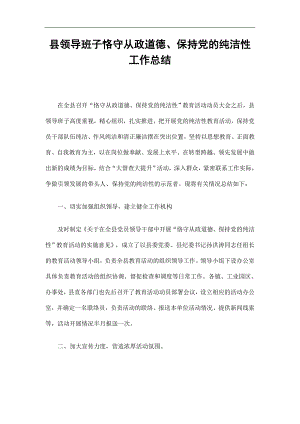 县领导班子恪守从政道德保持党的纯洁性工作总结精选.doc