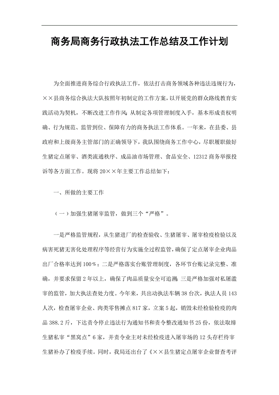 商务局商务行政执法工作总结及工作计划精选.doc_第1页