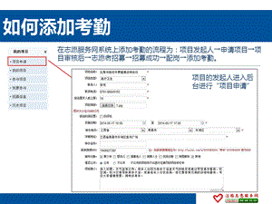 添加志愿活动项目及考勤的方式方法.ppt