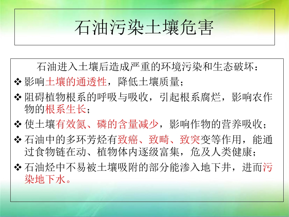 石油污染土壤的微生物强化修复技术研究水平概述.ppt_第3页