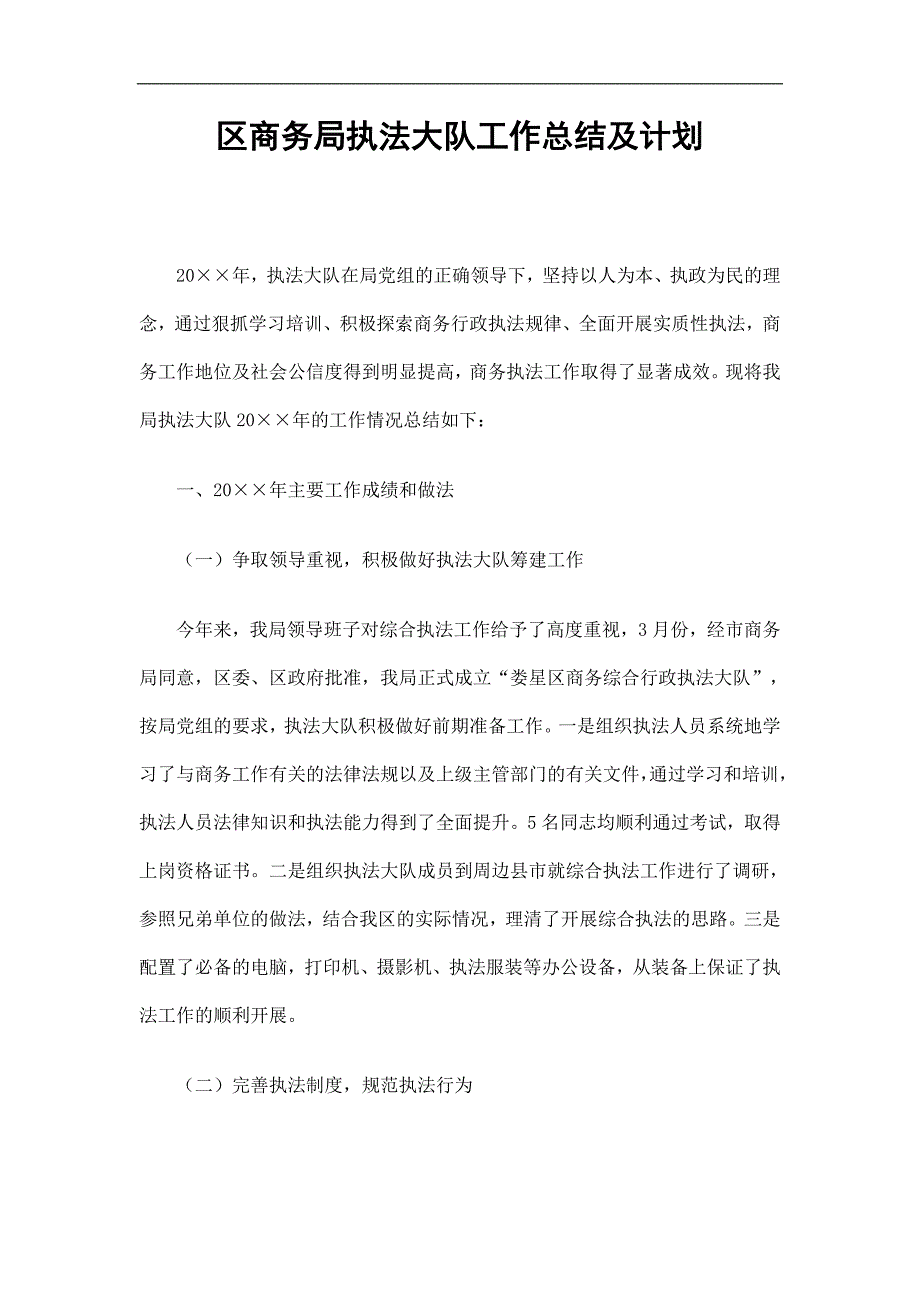 区商务局执法大队工作总结及计划精选.doc_第1页