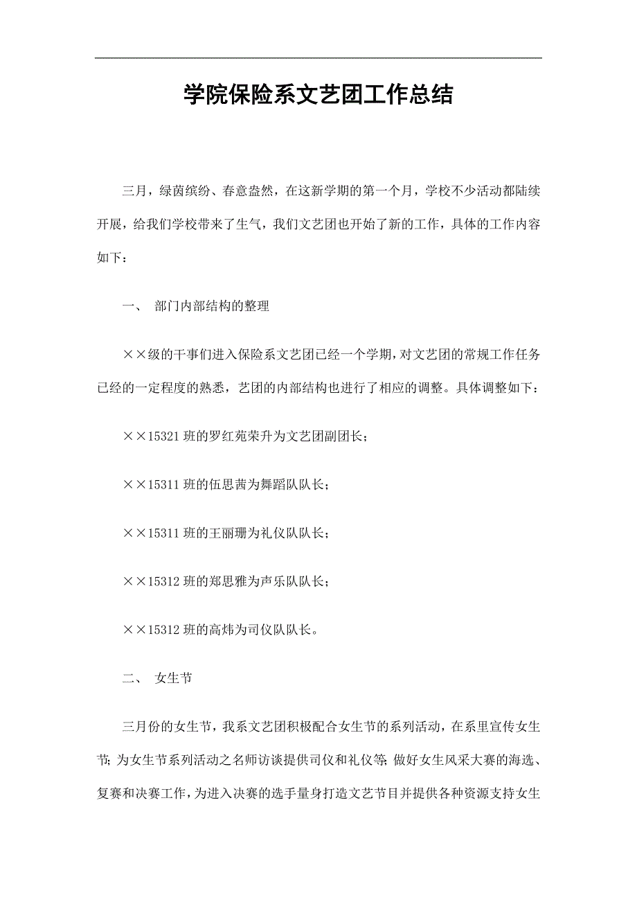 学院保险系文艺团工作总结精选.doc_第1页