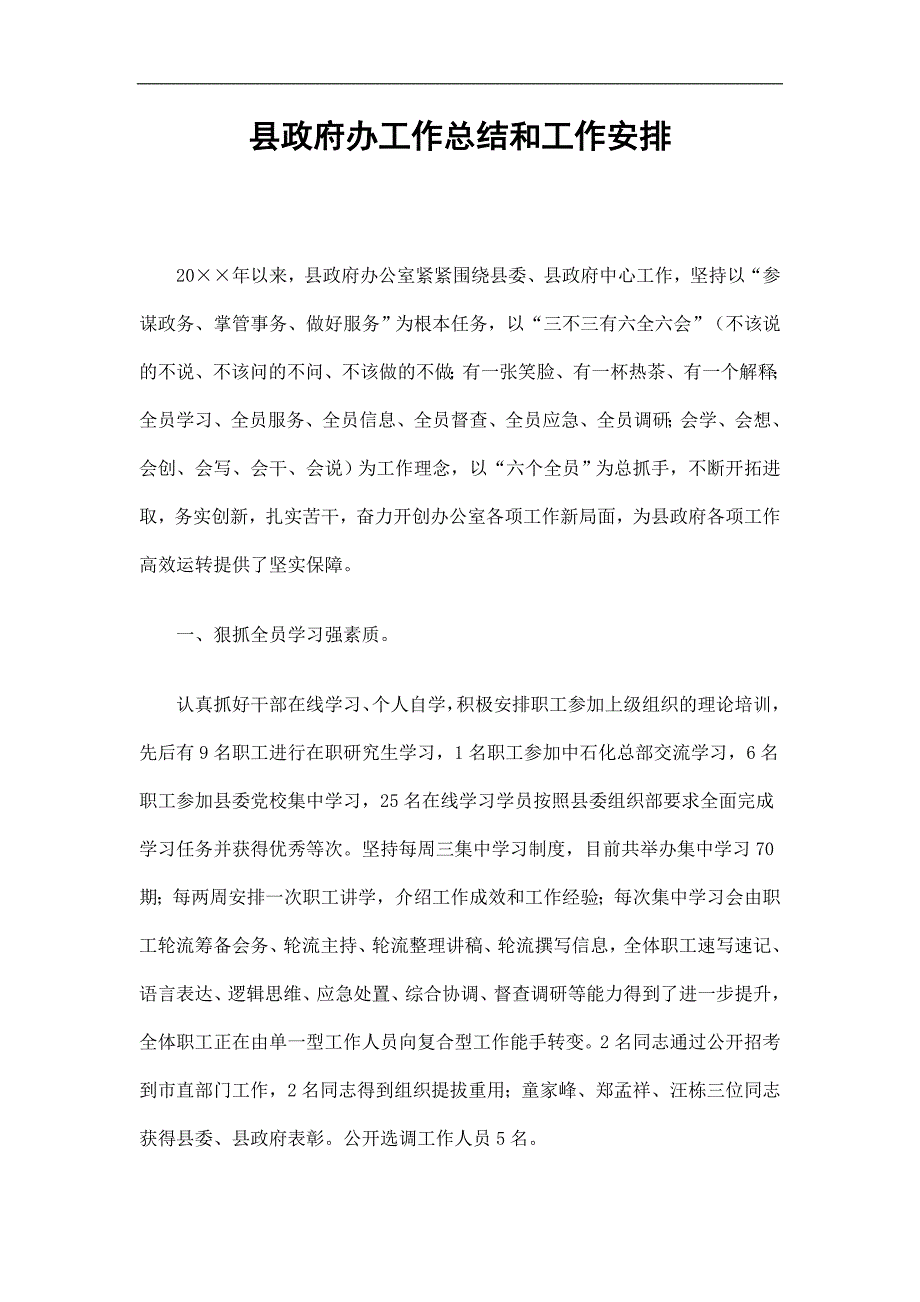 县政府办工作总结和工作安排精选.doc_第1页