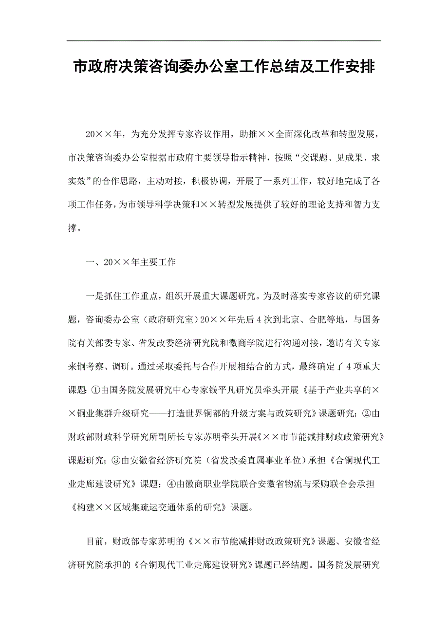 市政府决策咨询委办公室工作总结及工作安排精选.doc_第1页