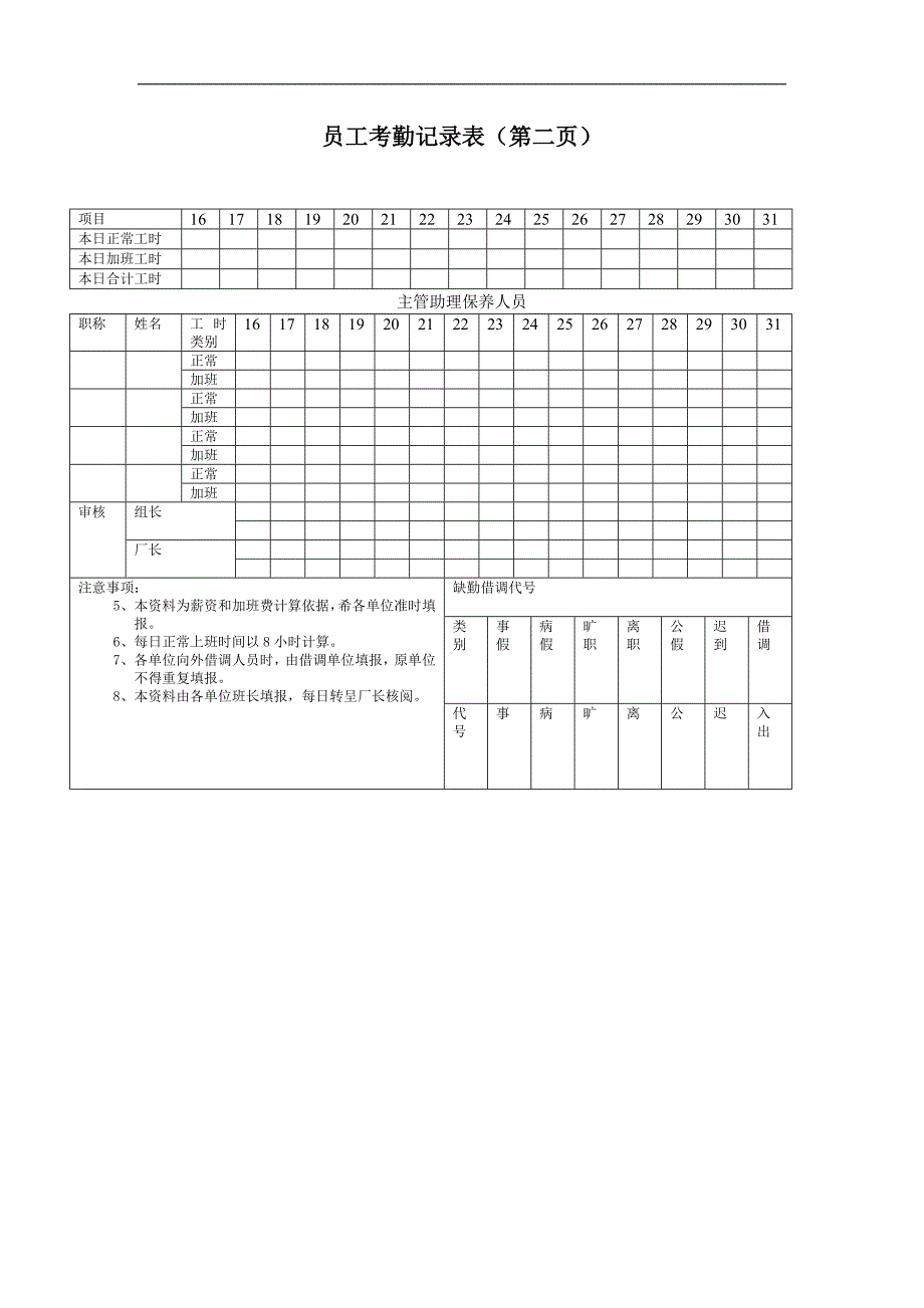 员工考勤记录表精选.doc_第2页