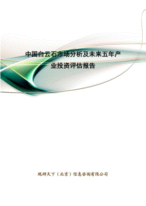 中国白云石市场分析及未来五年产业投资评估报告.doc