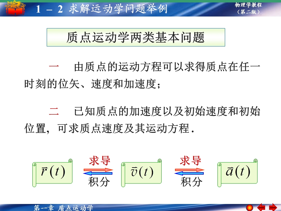 大学物理学第一章质点运动学求解运动学问题举例.ppt_第1页