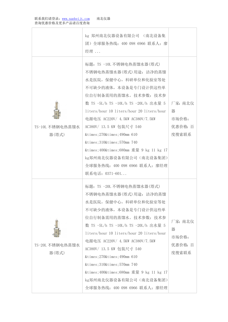 TS—5L H塔式不锈钢电热蒸馏水器和塔式不锈钢电热蒸馏水器价格.doc_第2页