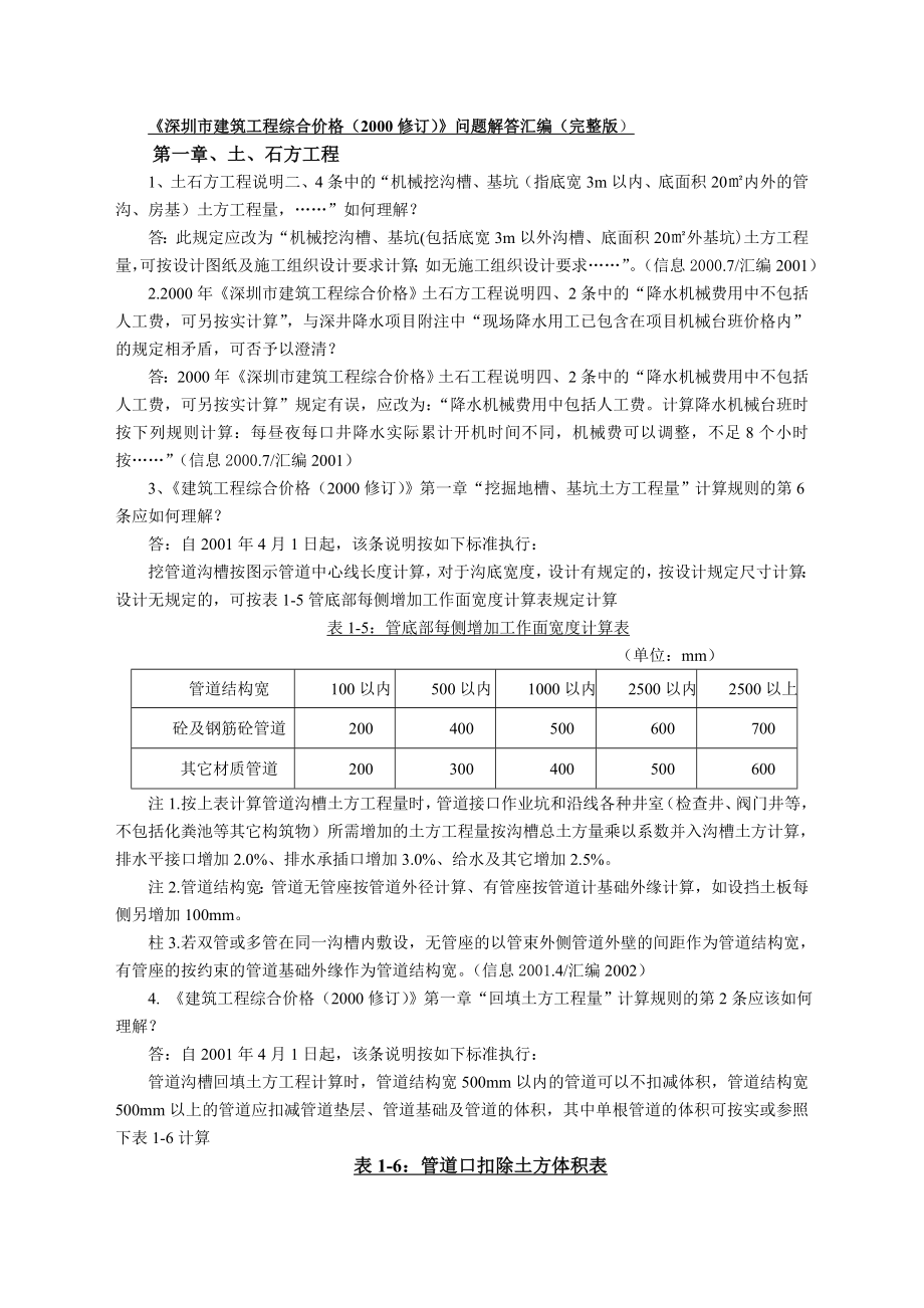 深圳市建筑工程综合价格(2000修订)问题解答汇编(完整版).doc_第1页