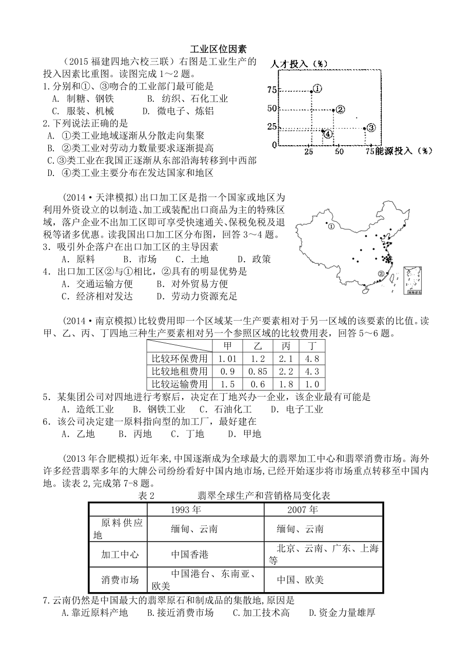 工业区位因素习题(含答案).doc_第1页