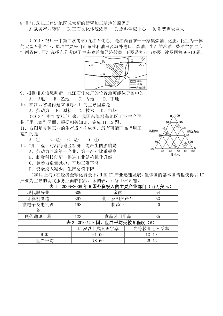 工业区位因素习题(含答案).doc_第2页