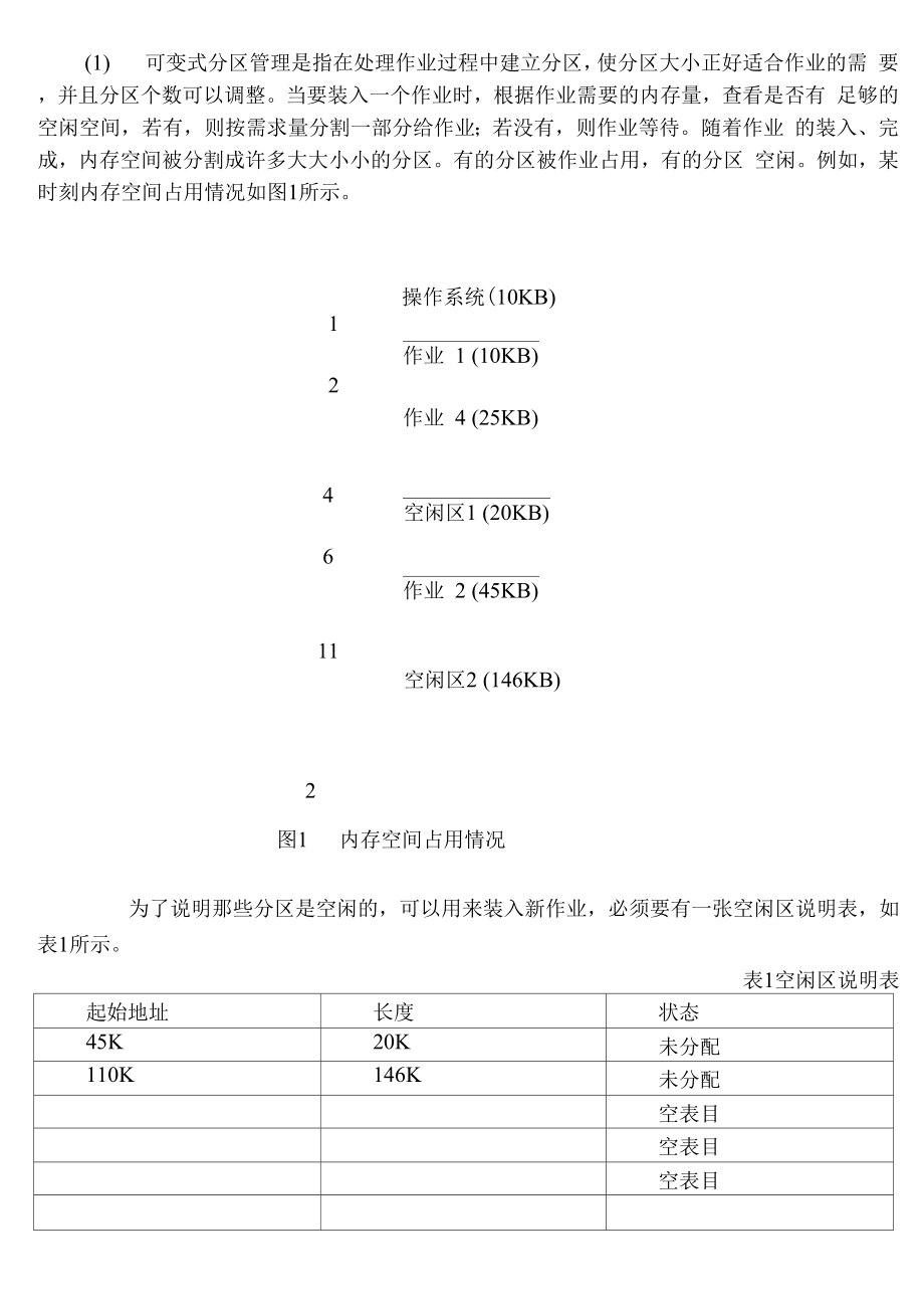 可变分区存储管理+实验报告+程序+设计思路和感悟概要.docx_第2页