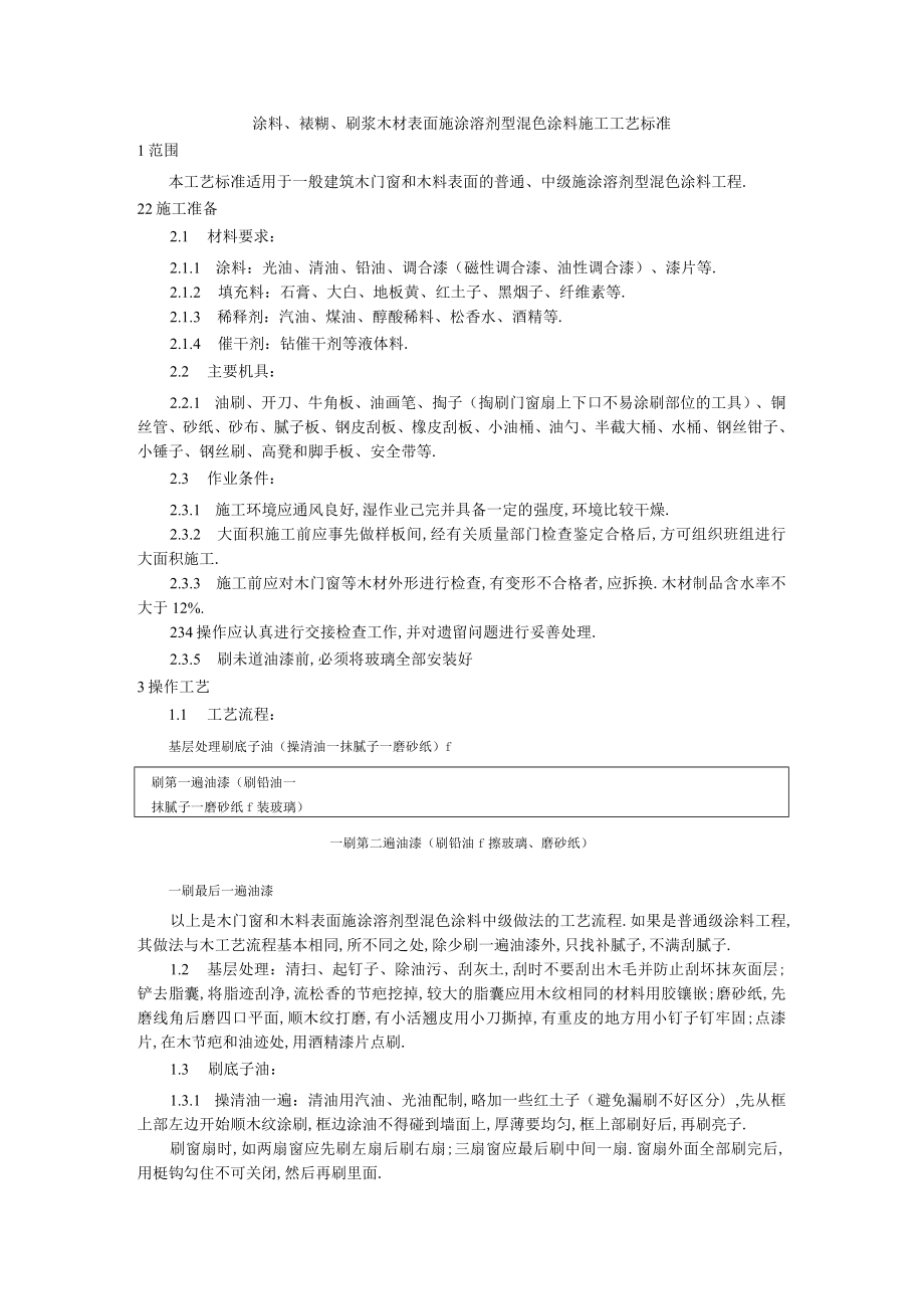 涂料裱糊刷浆木材表面施涂溶剂型混色涂料施工工艺标准工程文档范本.docx_第1页