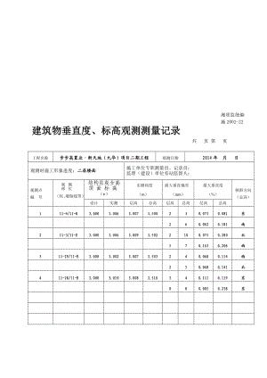 [说明]11 西单元建筑物垂直度、标高观测测量记录.doc