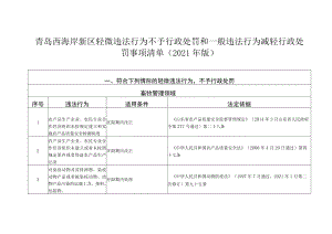 青岛西海岸新区轻微违法行为不予行政处罚和一般违法行为减轻行政处罚事项清单2021年版.docx