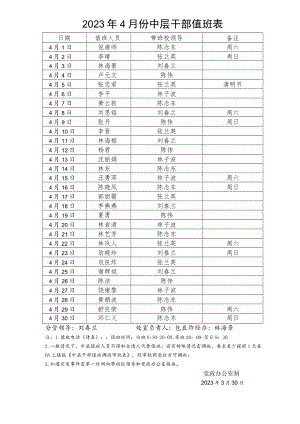 2023年4月份中层干部值班表.docx