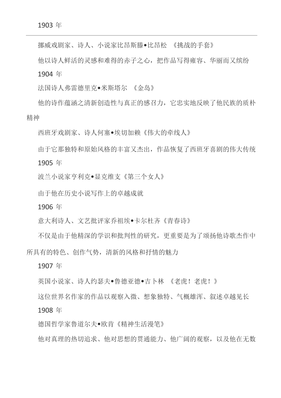 历届诺贝尔文学奖得主及其颁奖词.docx_第2页