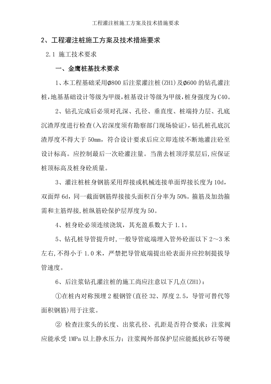 工程灌注桩施工方案及技术措施要求(同名4501).doc_第1页