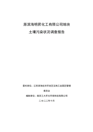 原滨海明昇化工有限公司地块土壤污染状况调查报告.docx