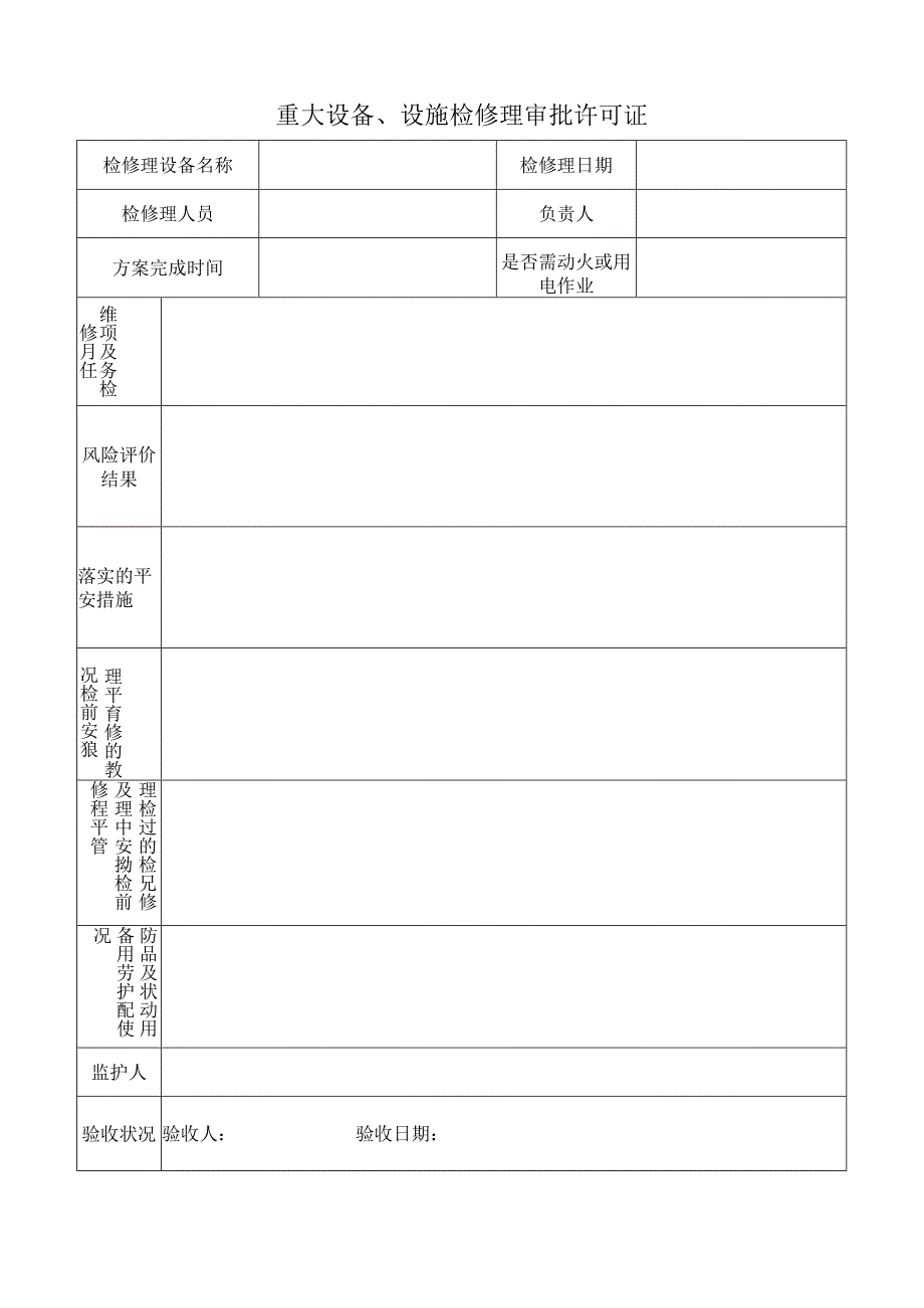 重大设备、设施检维修审批许可证.docx_第1页