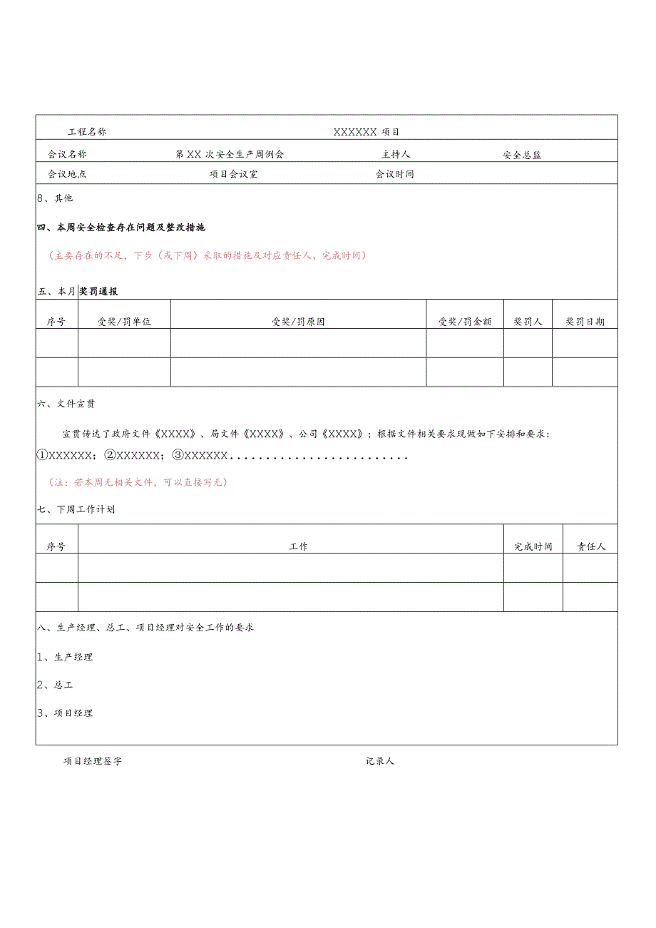 项目安全生产周例会记录（模板）.docx_第2页