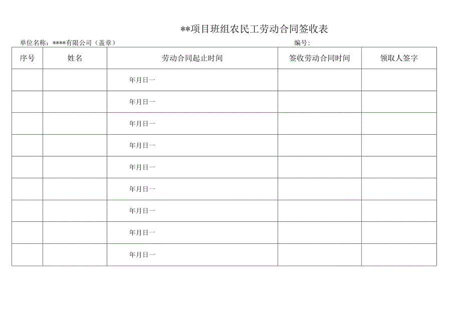 项目班组农民工劳动合同签收表.docx_第1页