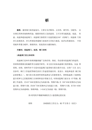 应用于石化领域高温工况的阀门选型分析.docx