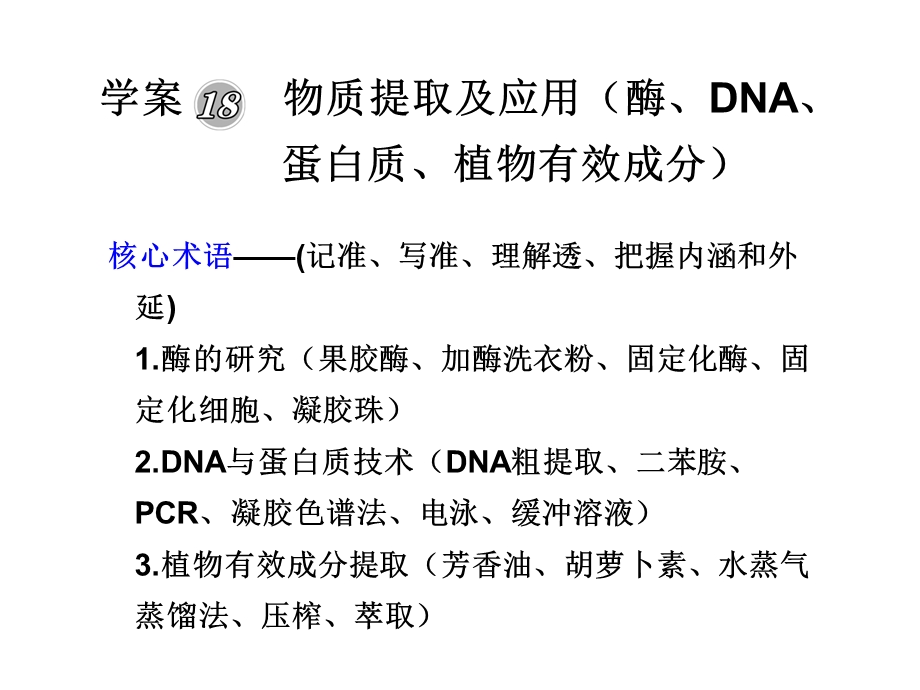 学案物质提取及应用酶DNA蛋白质植物有效成分.ppt_第1页