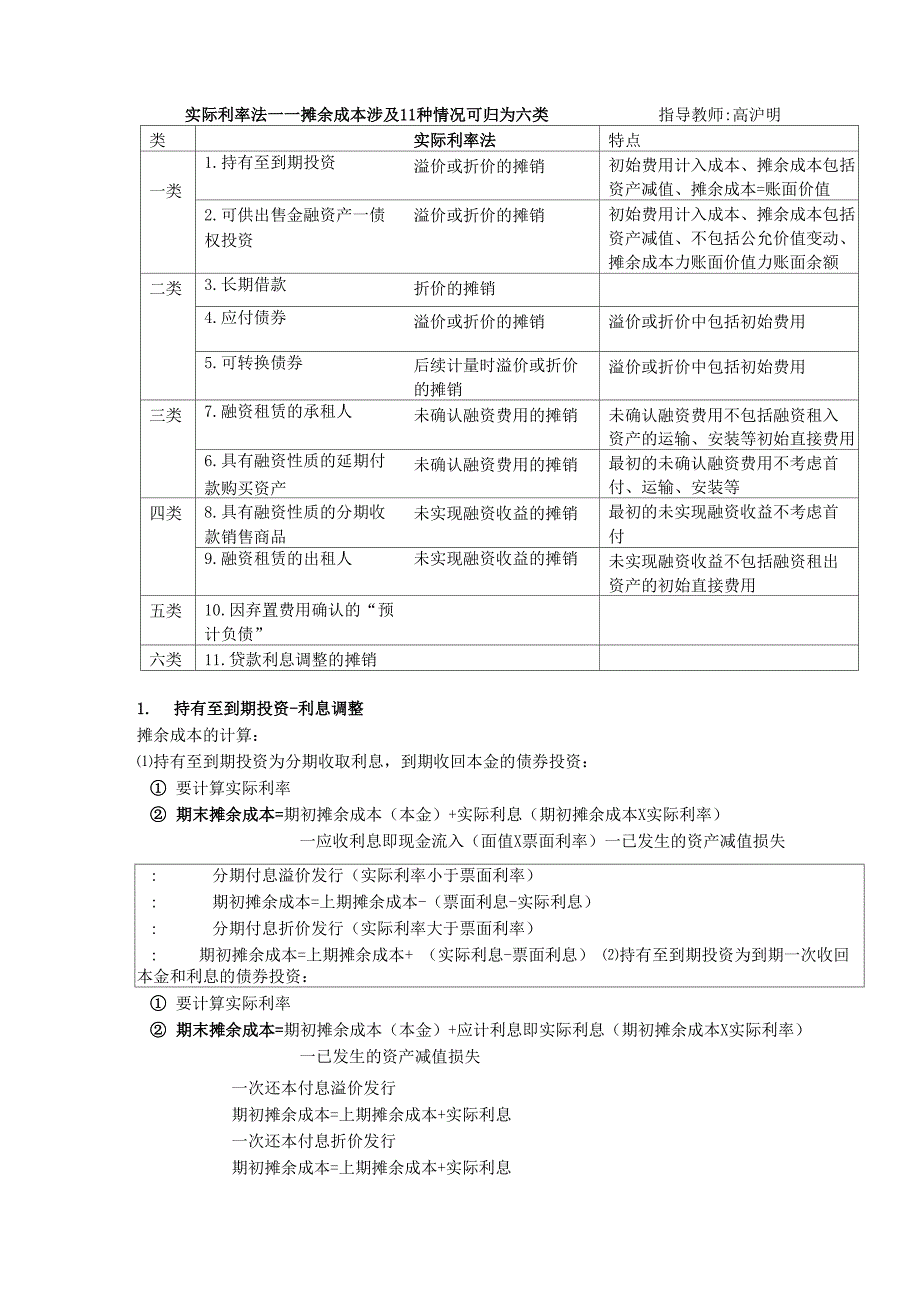 摊余成本 10种情况指导教师 高沪明.docx_第1页