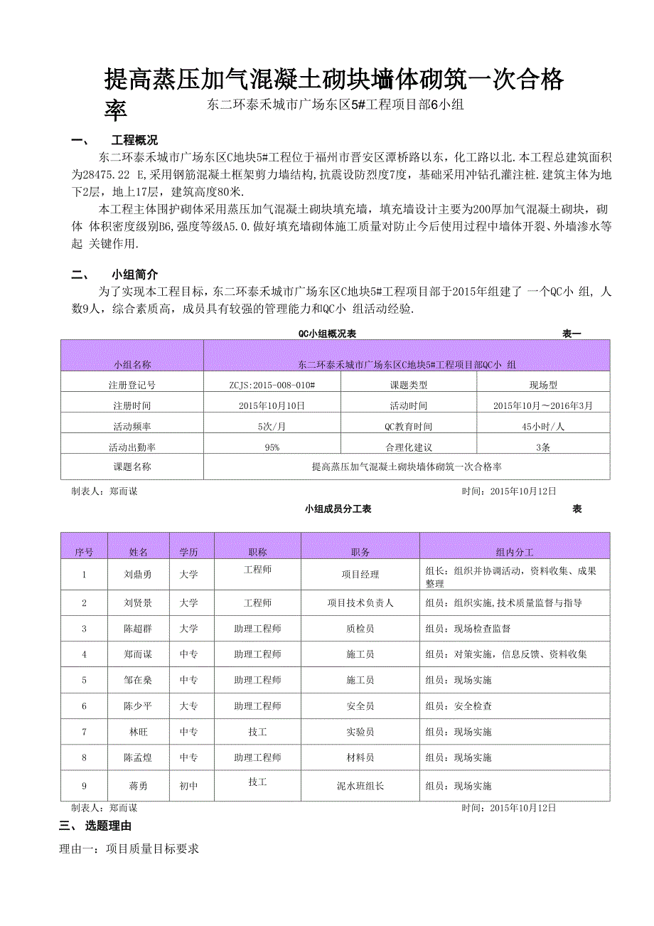 提高蒸压加气混凝土砌块墙体砌筑一次合格率.docx_第1页