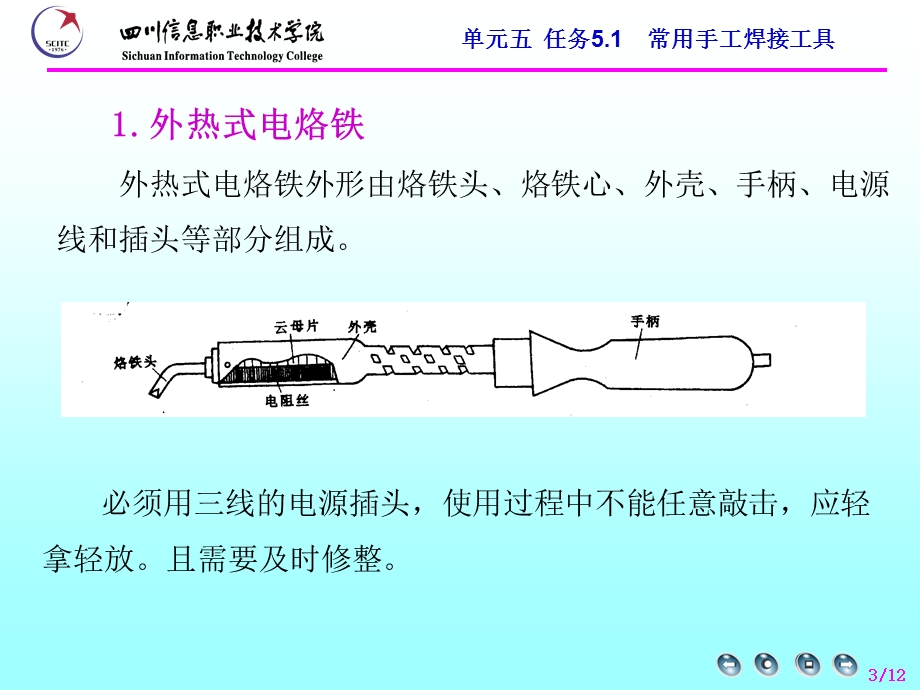 单元五任务5.1常用手工焊接工具3121.外热式电烙铁.ppt_第3页