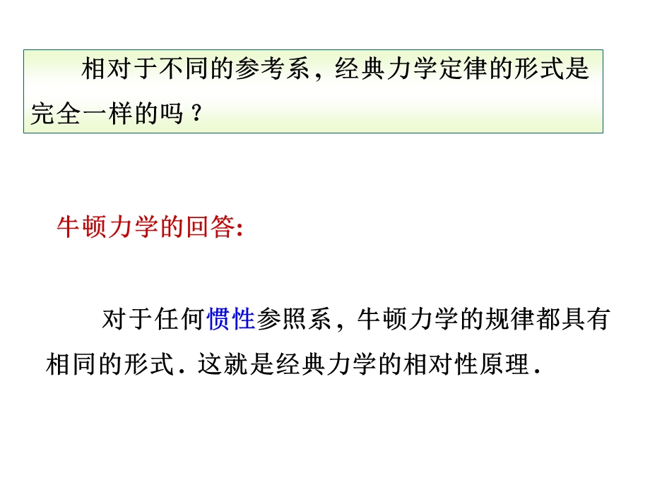 对于任何惯性参照系牛顿力学的规律都具有相同的形式.ppt_第1页