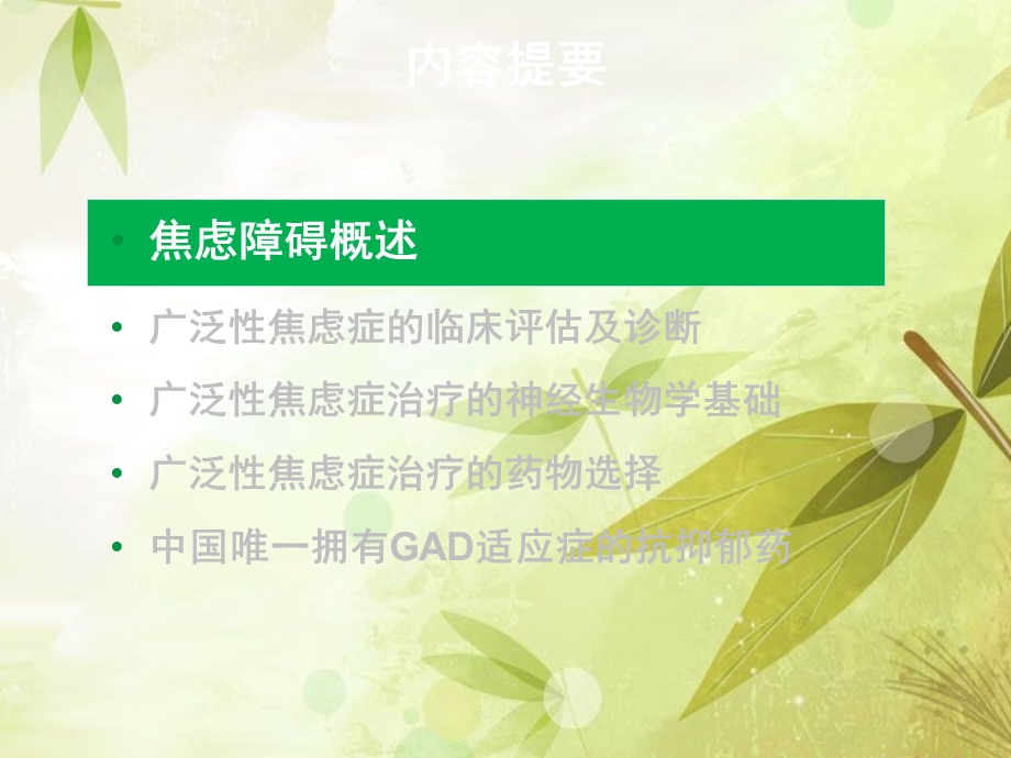 广泛性焦虑的药物治疗及临床经验.ppt_第1页