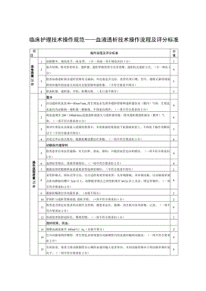 临床护理技术操作规范——血液透析技术操作流程及评分标准.docx