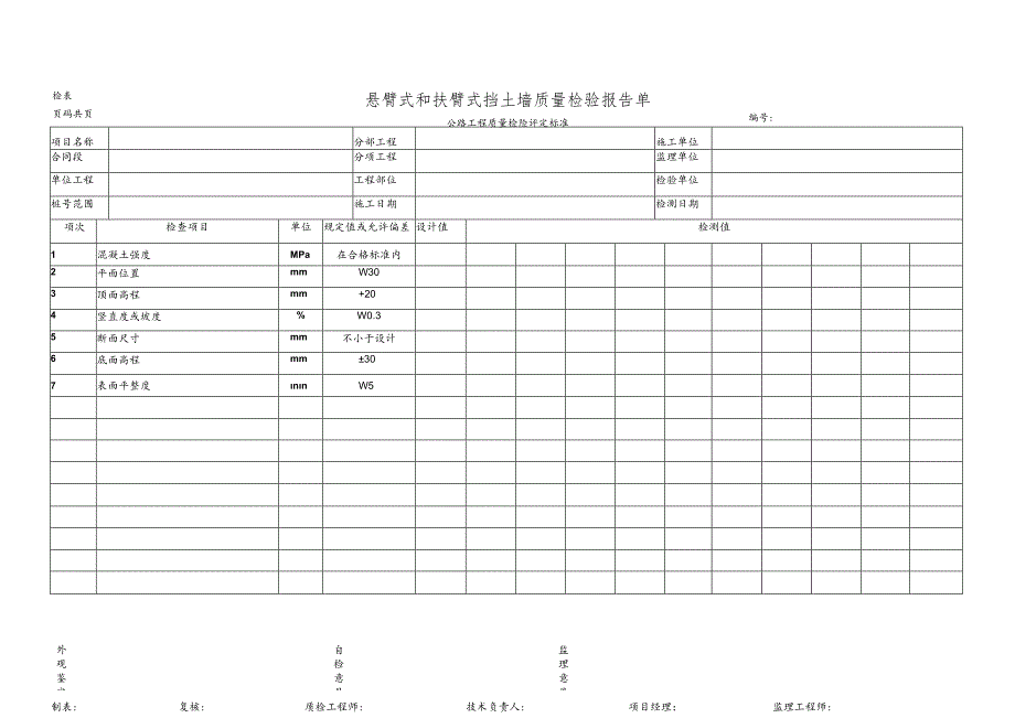 悬臂式和扶臂式挡土墙质量检验报告单.docx_第1页