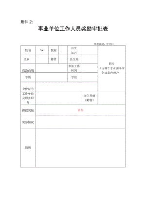事业单位工作人员奖励审批表.docx