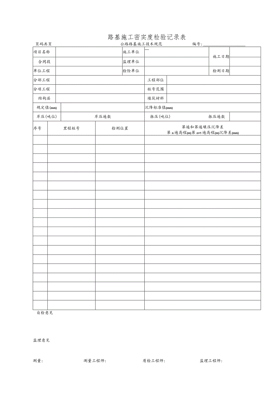 路基施工密实度检验记录表.docx_第1页