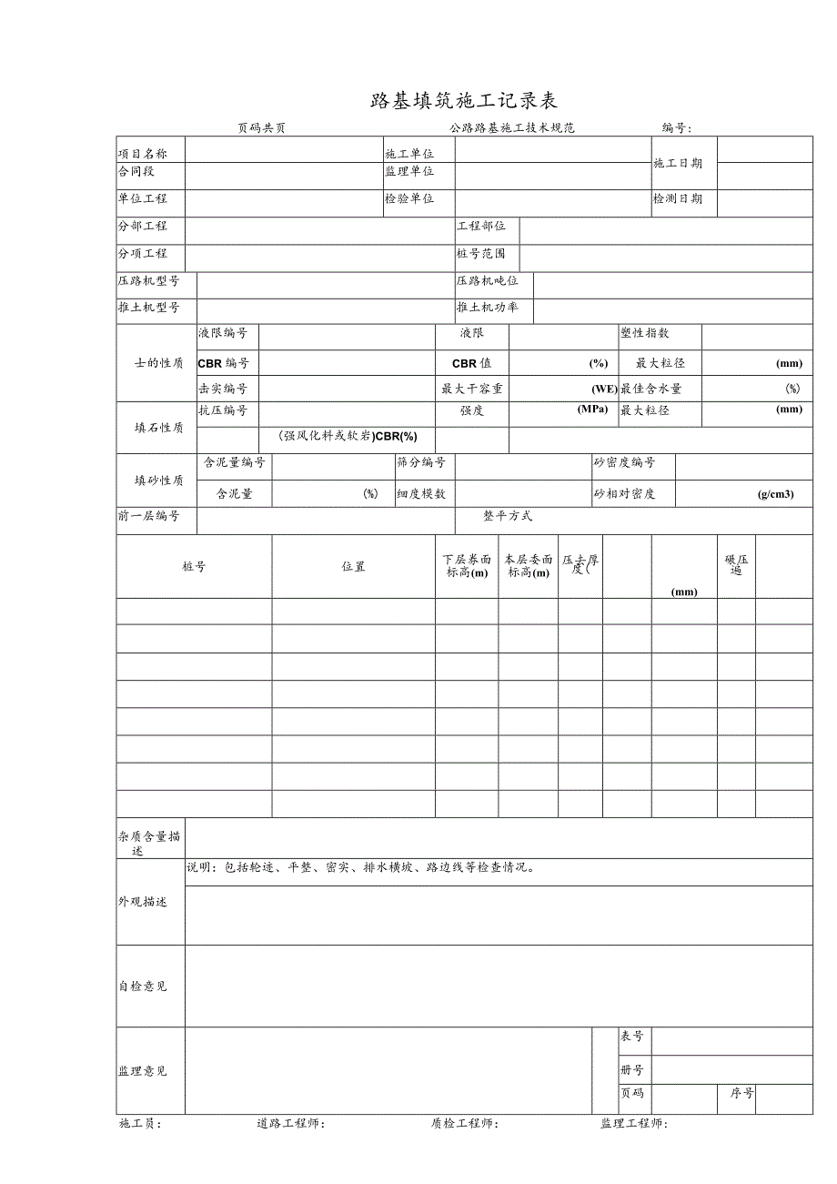 路基填筑施工记录表.docx_第1页