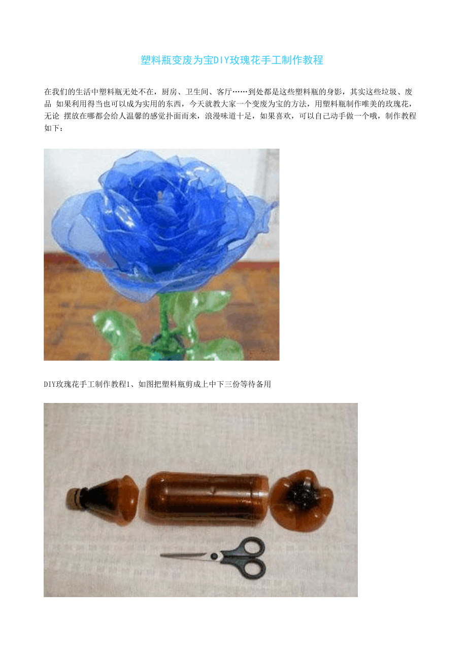 塑料瓶变废为宝DIY玫瑰花手工制作.docx_第1页