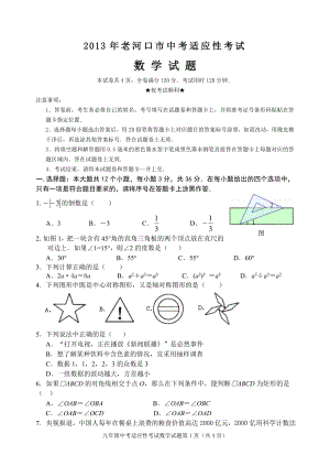 老河口市2013年中考适应性考试.doc