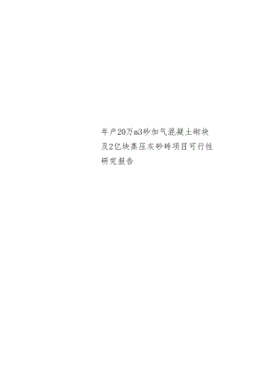 年产20万m3砂加气混凝土砌块及2亿块蒸压灰砂砖项目可行性研究报告.docx