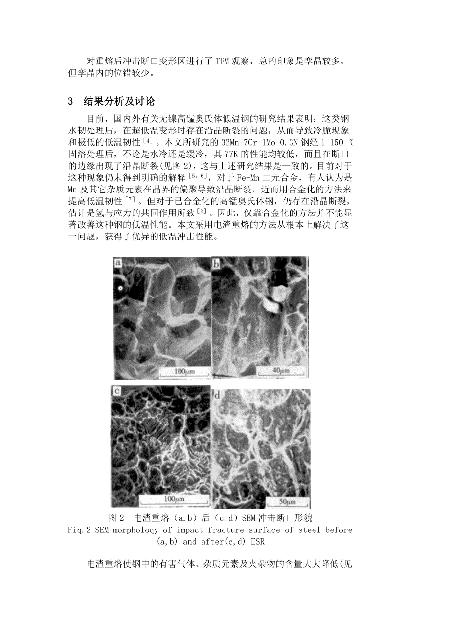 电渣重熔对32Mn7Cr1Mo0[1].3N奥氏体钢低温冲击韧性的影响.doc_第3页