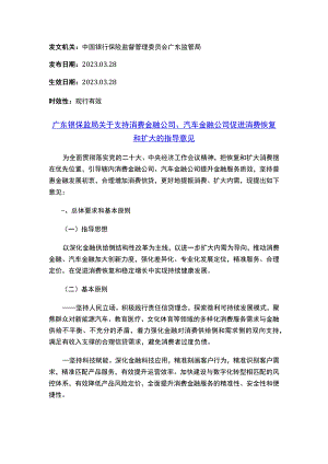 广东银保监局关于支持消费金融公司、汽车金融公司促进消费恢复和扩大的指导意见.docx