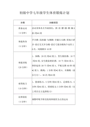 初级中学七年级学生体育锻炼计划.docx