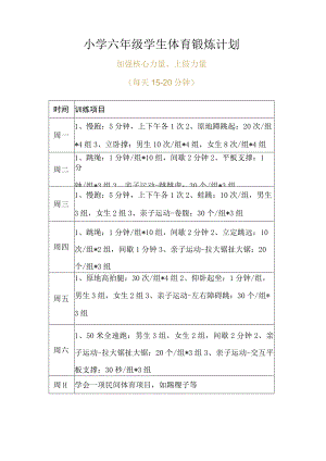 小学六年级学生体育锻炼计划.docx