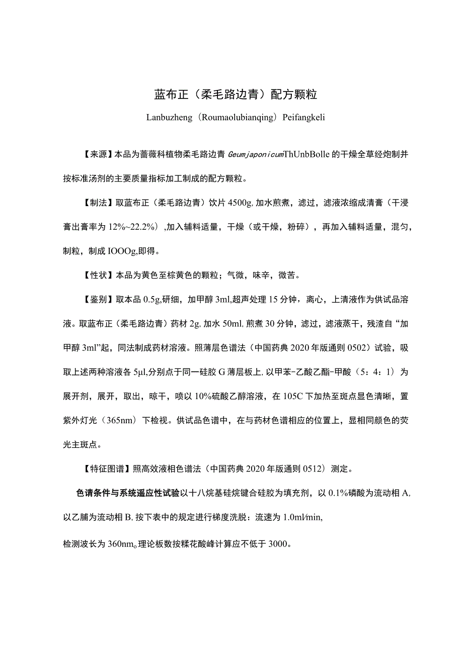 云南省中药蓝布正（柔毛路边青）配方颗粒.docx_第1页