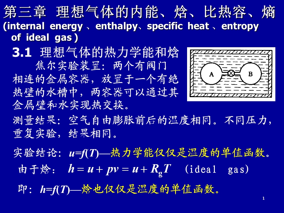 理想气体的内能、焓、比热容、熵.ppt_第1页