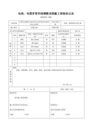 电线、电缆穿管和线槽敷设隐蔽工程验收记录.doc