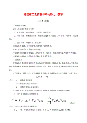 j建筑施工之荷载与结构静力计算表.doc